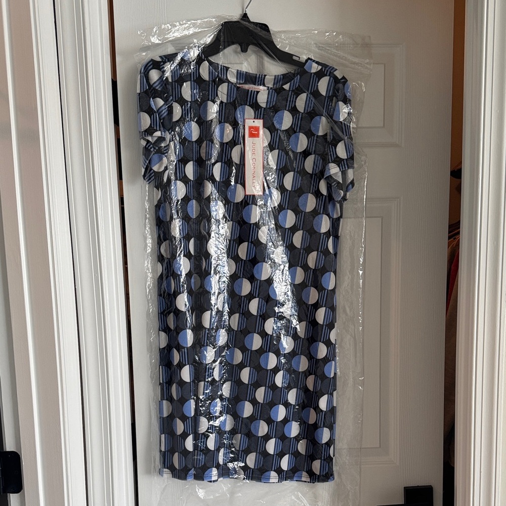 Blue and White Geometric Dress